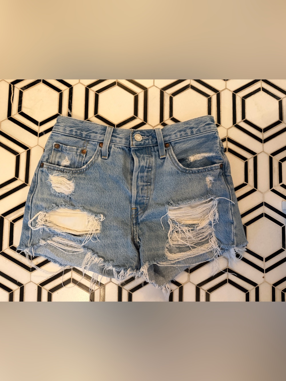 Distressed Light Blue Denim Women's Shorts